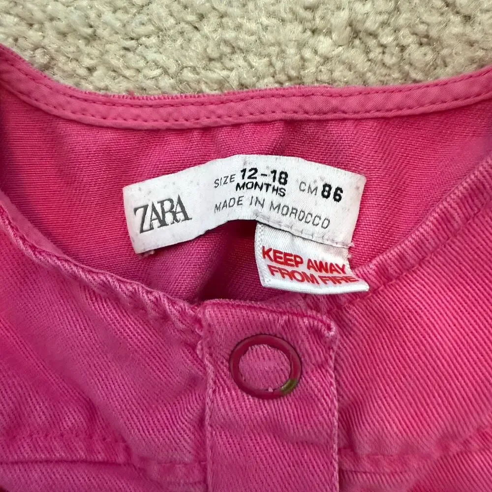 Lot of 2 12-18M Zara romper one-piece pink brown cotton button short sleeve